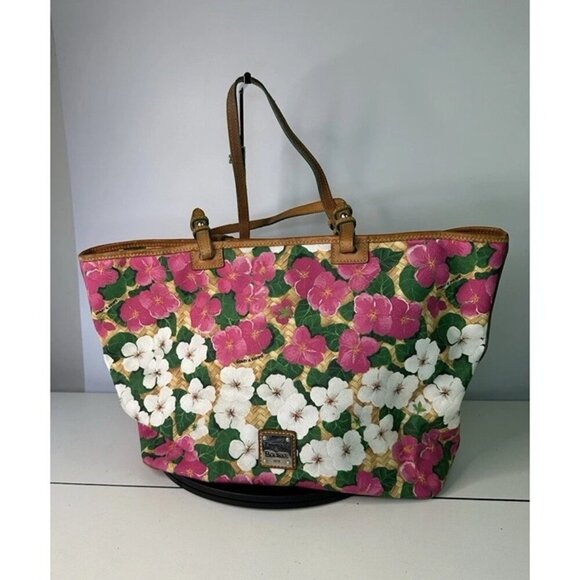 Dooney & Bourke Beautiful Pink And White Floral Print Leather Tote - Picture 1 of 12